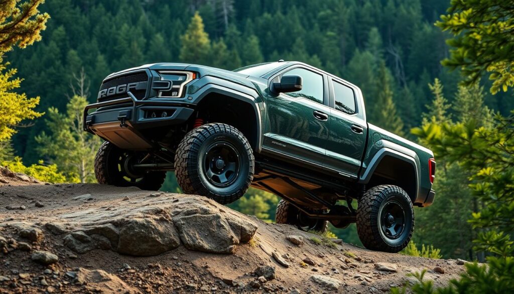 Electric truck demonstrating high ground clearance